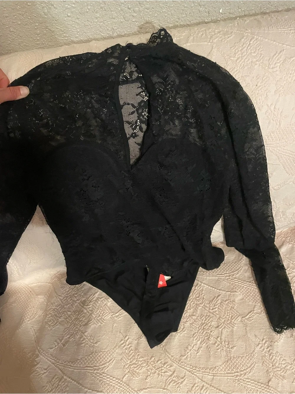 Popilush Shapewear Mock Neck Long Sleeve Floral Lace Bodysuit